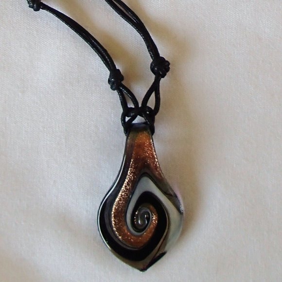 Dichroic Fused Foil Glass Pendant Earrings Handcrafted Set 2 Adjustable Blk Cord - Picture 3 of 8